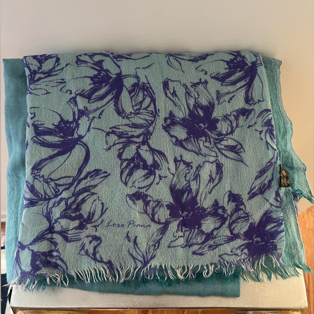 Loro Piana large scarf or shawl floral blue DAMAGED